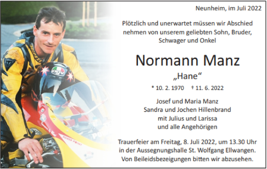 Traueranzeige von Normann Manz von Schwäbische Post