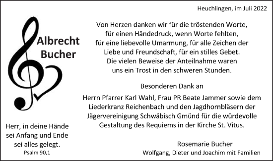 Traueranzeige von Albrecht Bucher von Gmünder Tagespost