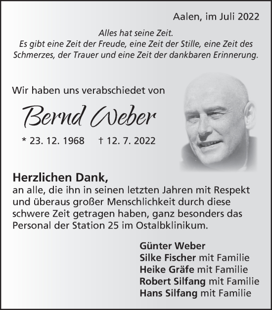 Traueranzeige von Bernd Weber von Schwäbische Post