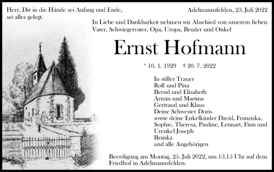 Traueranzeige von Ernst Hoffmann von Schwäbische Post