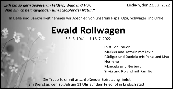 Traueranzeige von Ewald Rollwagen von Gmünder Tagespost