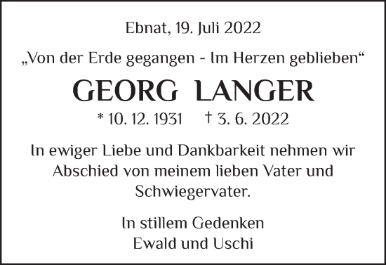 Traueranzeige von Georg Langer von Schwäbische Post