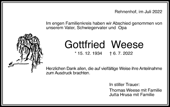 Traueranzeige von Gottfried Weese
