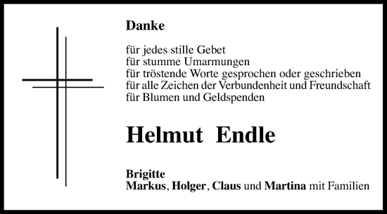 Traueranzeige von Helmut Endle von Gmünder Tagespost