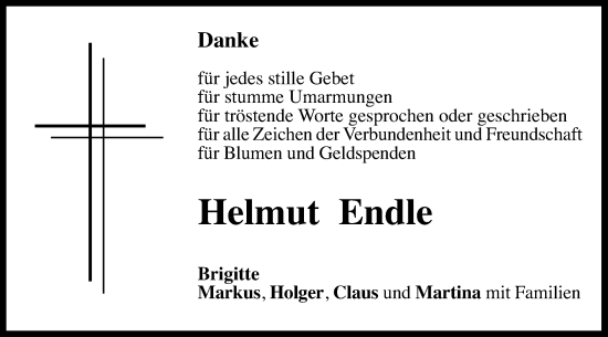 Traueranzeige von Helmut Endle