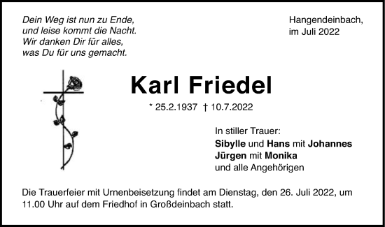 Traueranzeige von Karl Friedel von Gmünder Tagespost