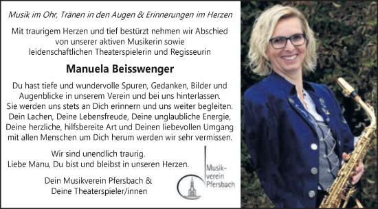 Traueranzeige von Manuela Beisswenger von Gmünder Tagespost