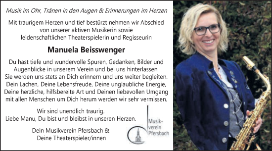 Traueranzeige von Manuela Beisswenger