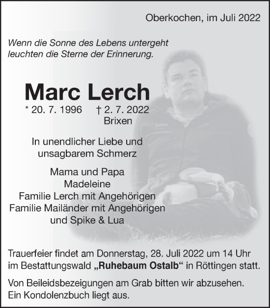 Traueranzeige von Marc Lerch von Amtsblatt_Oko