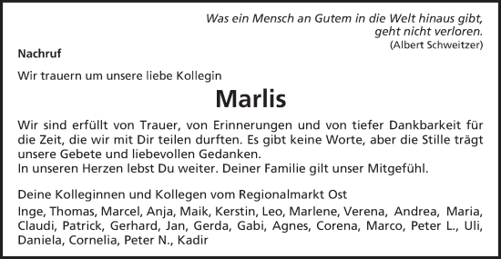 Traueranzeige von Marlis  von Schwäbische Post