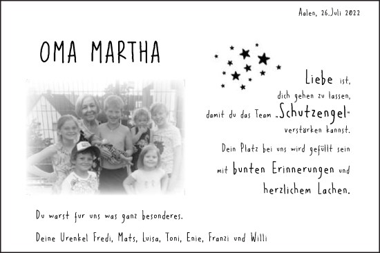 Traueranzeige von Martha Maria Eichinger von Schwäbische Post