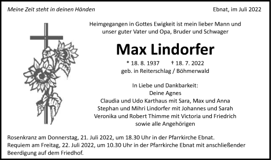 Traueranzeige von Max Lindorfer von Schwäbische Post