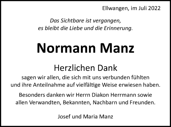 Traueranzeige von Normann Manz von Schwäbische Post