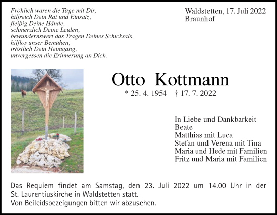 Traueranzeige von Otto Kottmann von Gmünder Tagespost