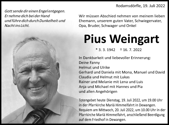 Traueranzeige von Pius Weingart von Schwäbische Post