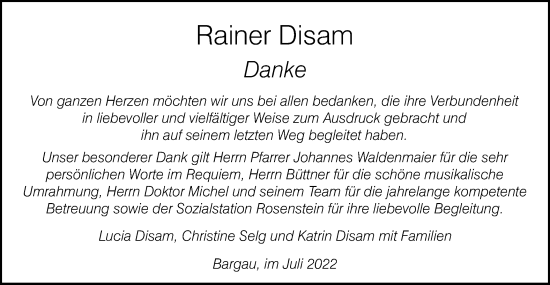 Traueranzeige von Rainer Disam von Gmünder Tagespost