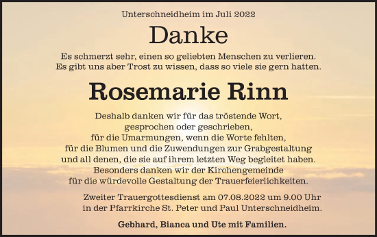 Traueranzeige von Rosemarie Rinn von Schwäbische Post
