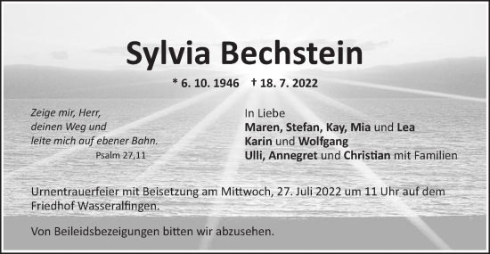 Traueranzeige von Sylvia Bechstein von Schwäbische Post