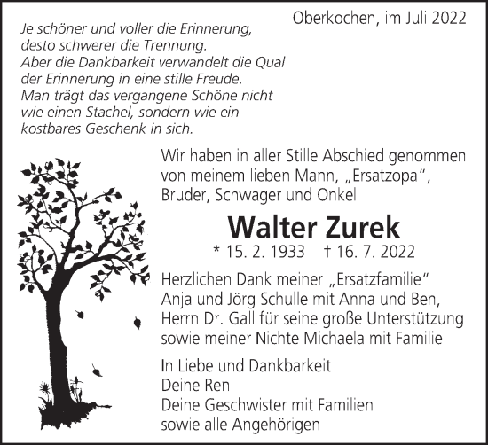 Traueranzeige von Walter Zurek von Amtsblatt_Oko