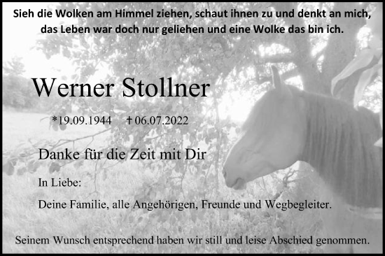Traueranzeige von Werner Stollner von Gmünder Tagespost