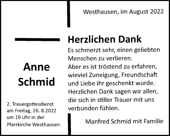 Traueranzeige von Anne Schmid von Schwäbische Post