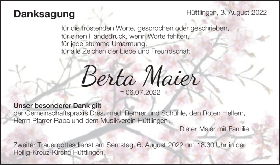 Traueranzeige von Berta Maier von Schwäbische Post