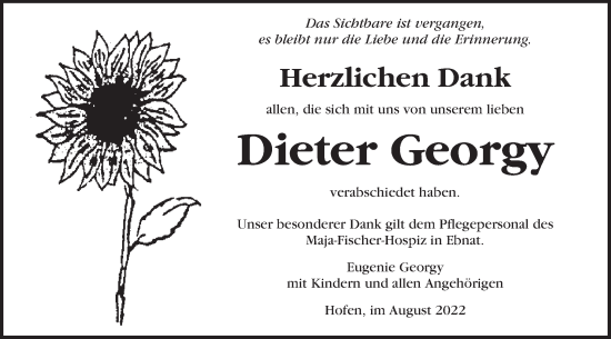 Traueranzeige von Dieter Georgy von Schwäbische Post