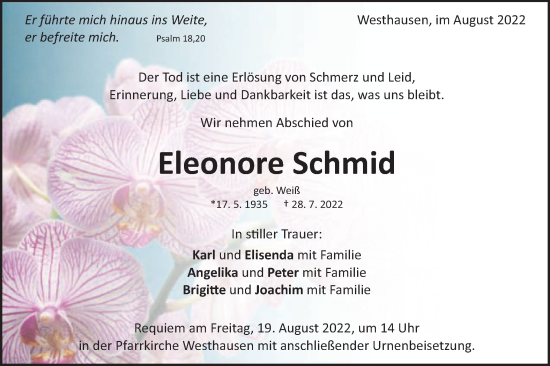 Traueranzeige von Eleonore Schmid von Schwäbische Post
