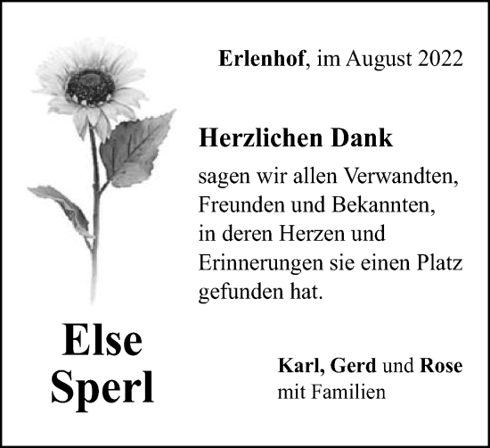 Traueranzeige von Else Sperl  von Gmünder Tagespost