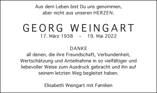 Traueranzeige von Georg Weingart von Schwäbische Post