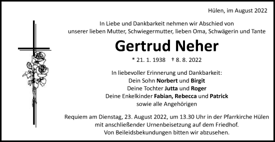 Traueranzeige von Gertrud Neher von Schwäbische Post