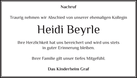Traueranzeige von Heidi Beyrle von Schwäbische Post