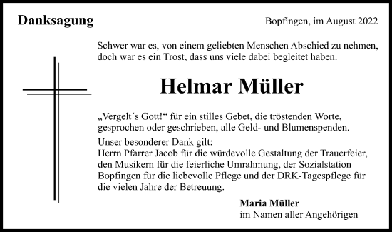 Traueranzeige von Helmar Müller von Schwäbische Post