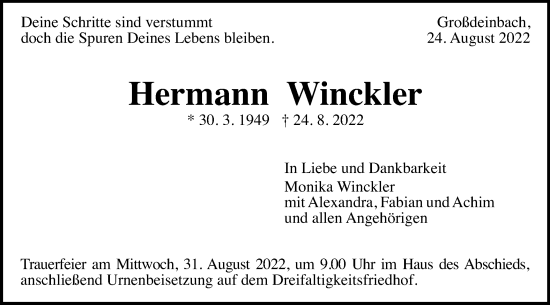 Traueranzeige von Hermann Winckler von Gmünder Tagespost