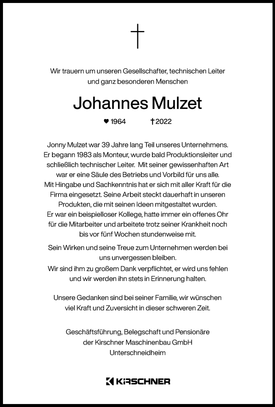 Traueranzeige von Johannes Mulzet von Schwäbische Post