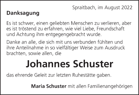 Traueranzeige von Johannes Schuster von Gmünder Tagespost
