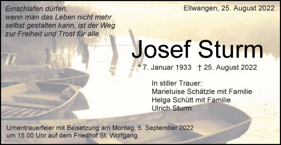 Traueranzeige von Josef Sturm von Schwäbische Post