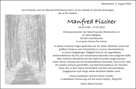 Traueranzeige von Manfred Fischer von Amtsblatt_Oko