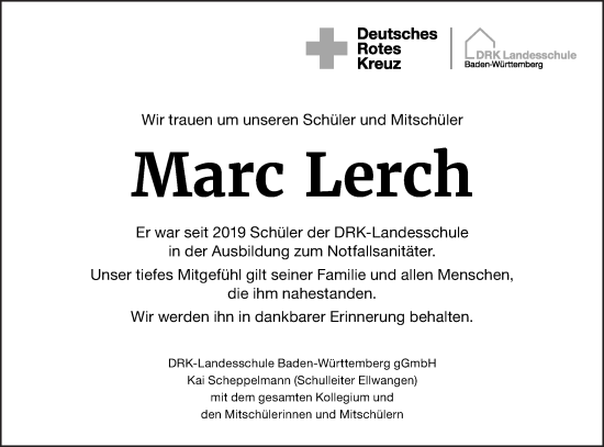 Traueranzeige von Marc Lerch von Schwäbische Post