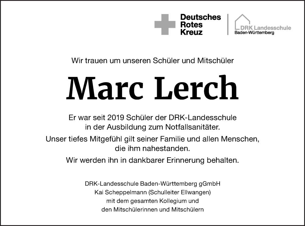  Traueranzeige für Marc Lerch vom 10.08.2022 aus Schwäbische Post