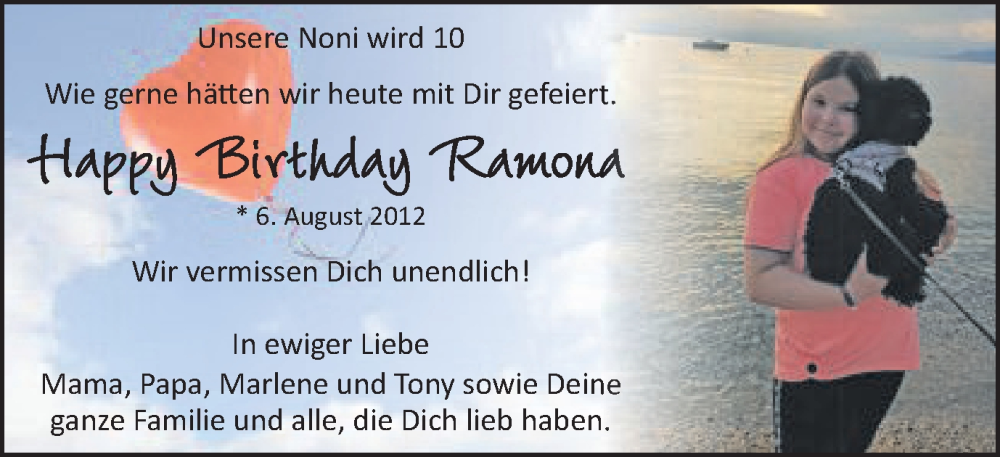  Traueranzeige für Ramona  Lohner  vom 06.08.2022 aus Schwäbische Post