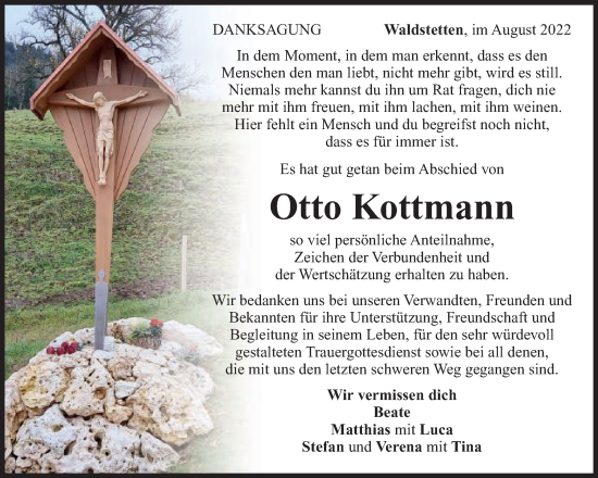 Traueranzeige von Otto Kottmann von Gmünder Tagespost