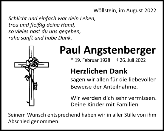 Traueranzeige von Paul Angstenberger von Schwäbische Post