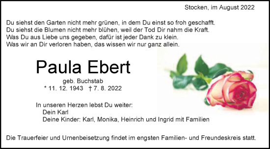 Traueranzeige von Paula Ebert von Schwäbische Post