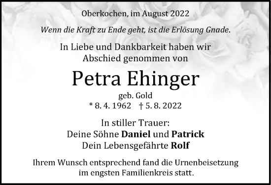 Traueranzeige von Petra Ehinger von Amtsblatt_Oko