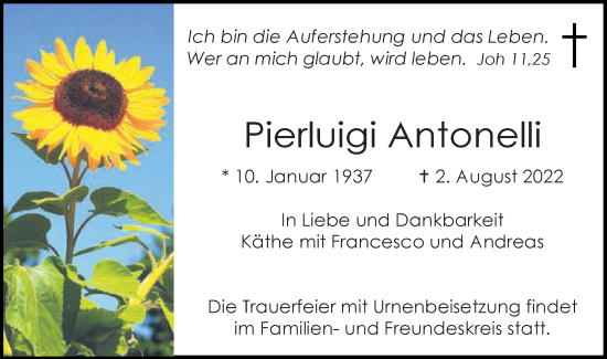 Traueranzeige von Pierluigi Antonelli von Schwäbische Post