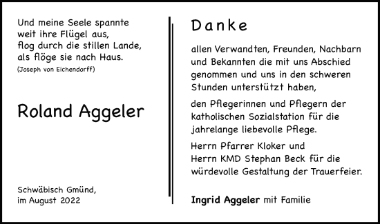 Traueranzeige von Roland Aggeler von Gmünder Tagespost
