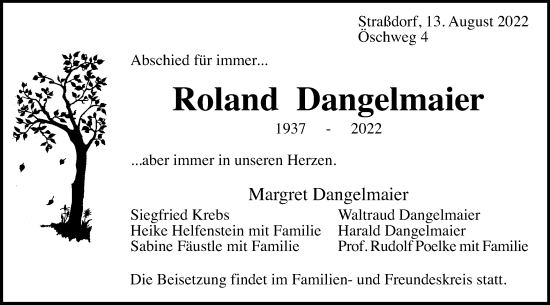 Traueranzeige von Roland Dangelmaier