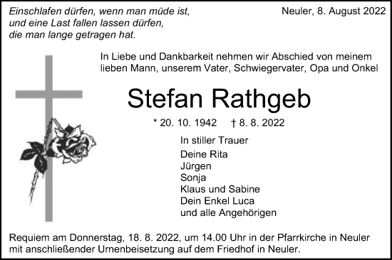 Traueranzeige von Stefan Rathgeb von Schwäbische Post