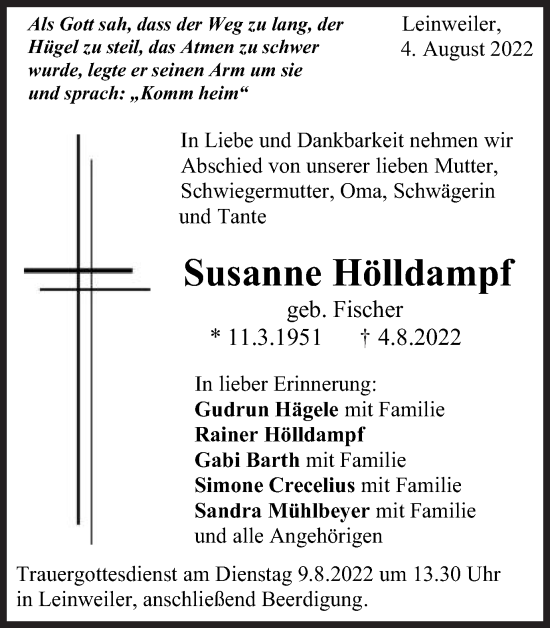 Traueranzeige von Susanne Hölldampf